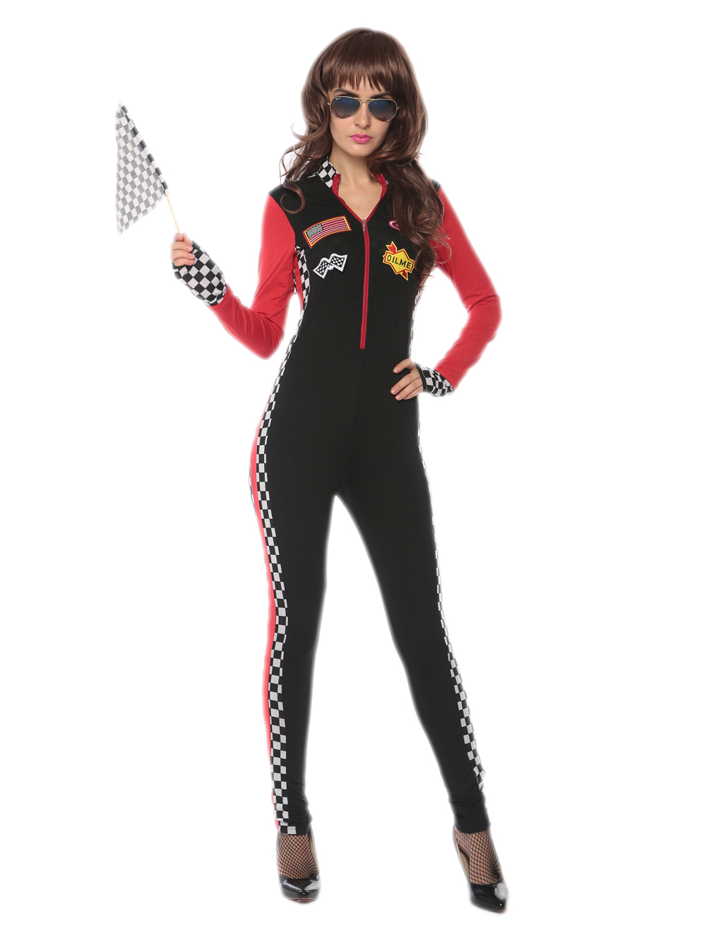 F1722 sexy red race girl jumpsuit,accessory:gloves